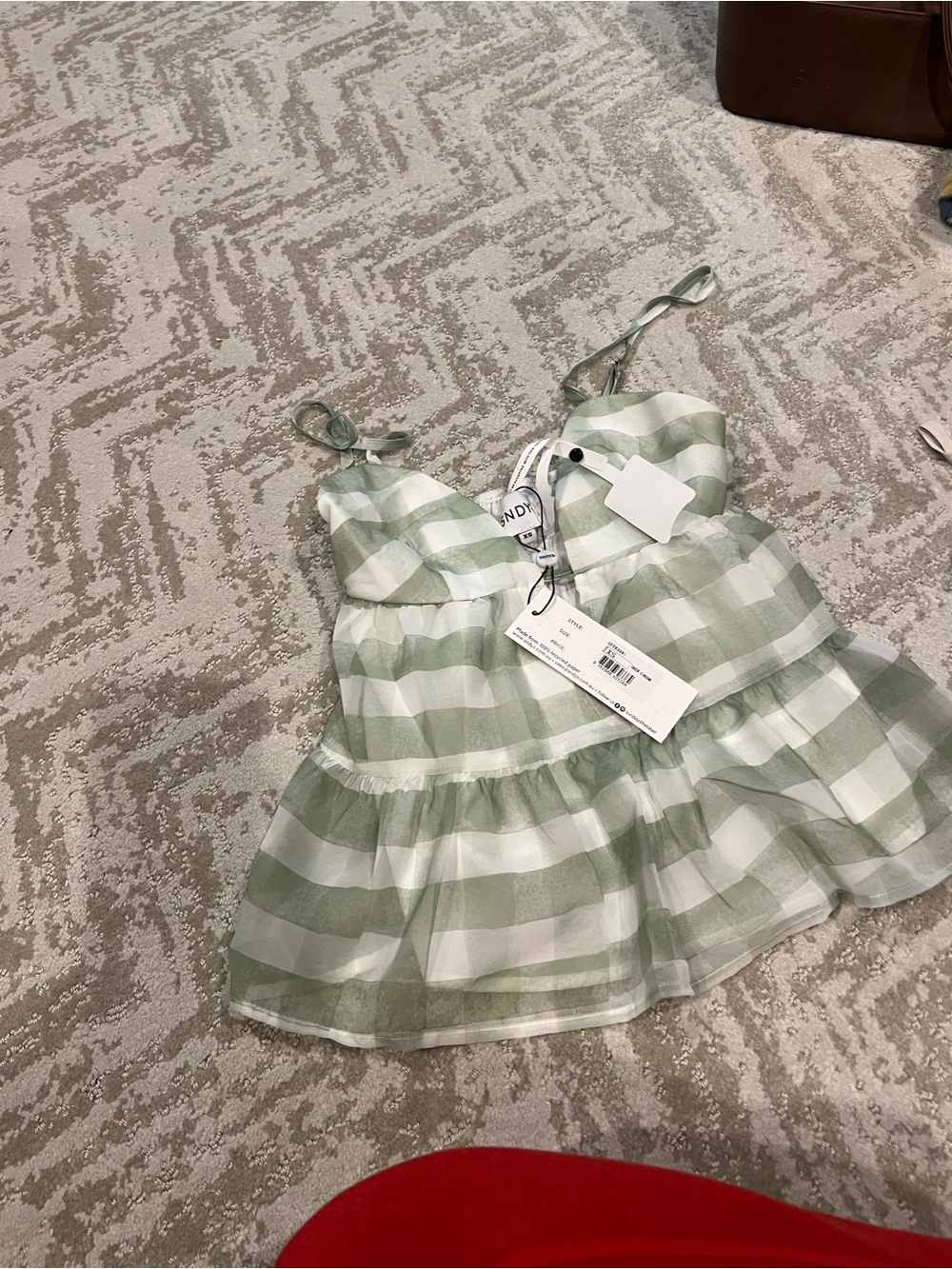 SNDYs Green and White Gingham Tiered Spaghetti Strap Top